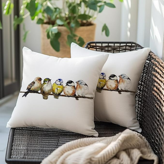RABUSOFA Watercolor Birds Pillows Decorative Throw Pillows 18x18, Hand-Painted - Image 4