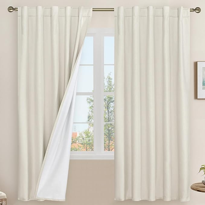 Ivory 100% Blackout Linen Curtains 72 Inches by LAMIT