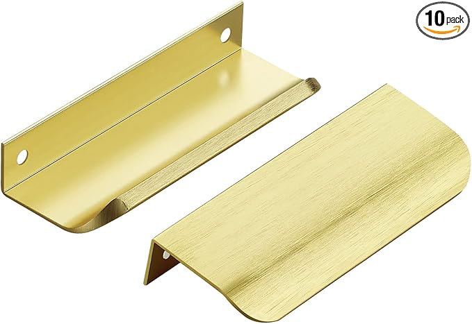 Ravinte Hardware 10 Pack Gold Cabinet Handles, 4 Inch (102mm) Finger Edge Pulls, 3 Inch Hole Center, Finger Pulls for Cabinets