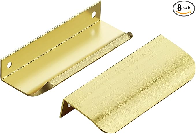Ravinte Hardware 8 Pack Gold Cabinet Handles, 4 Inch (102mm) Finger Edge Pulls, 3 Inch Hole Center, Finger Pulls for Cabinets