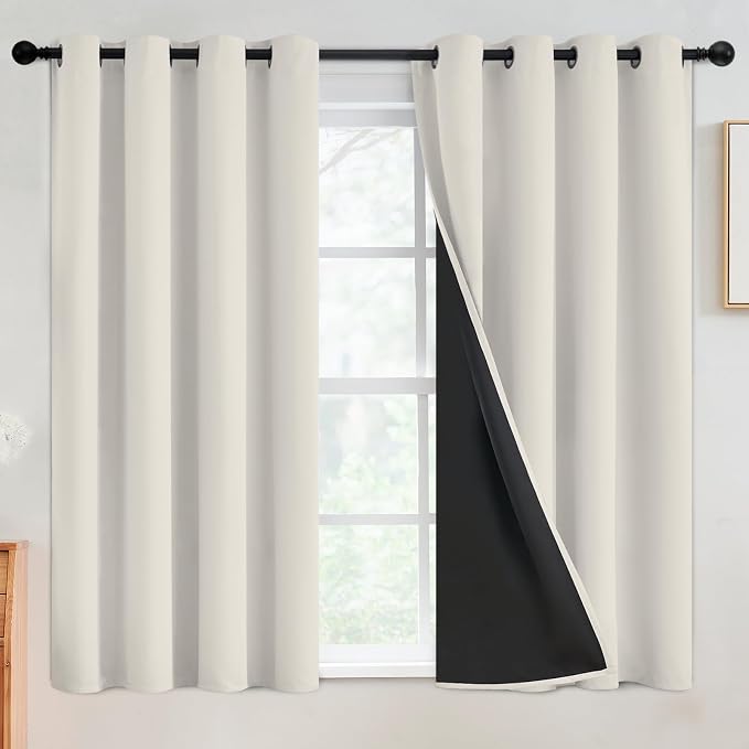SimpleHome Cream 100% Blackout Curtains Room Darkening Living Room 54 Inch | by SimpleHome