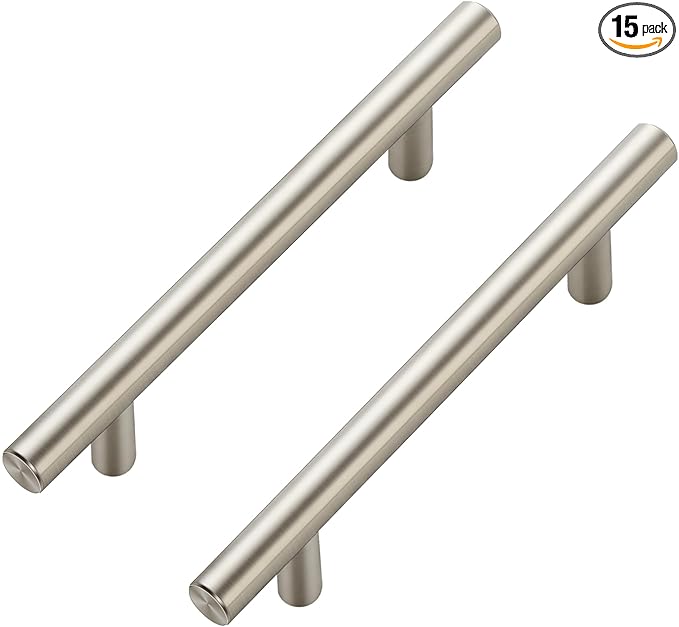 JOY DECOR 15 Pack Cabinet Handles, Brushed Nickel Cabinet Pulls, 4 in Hole Center Kitchen Cabinet Handles, Stainless Steel T Bar Handles for Dresser Drawers