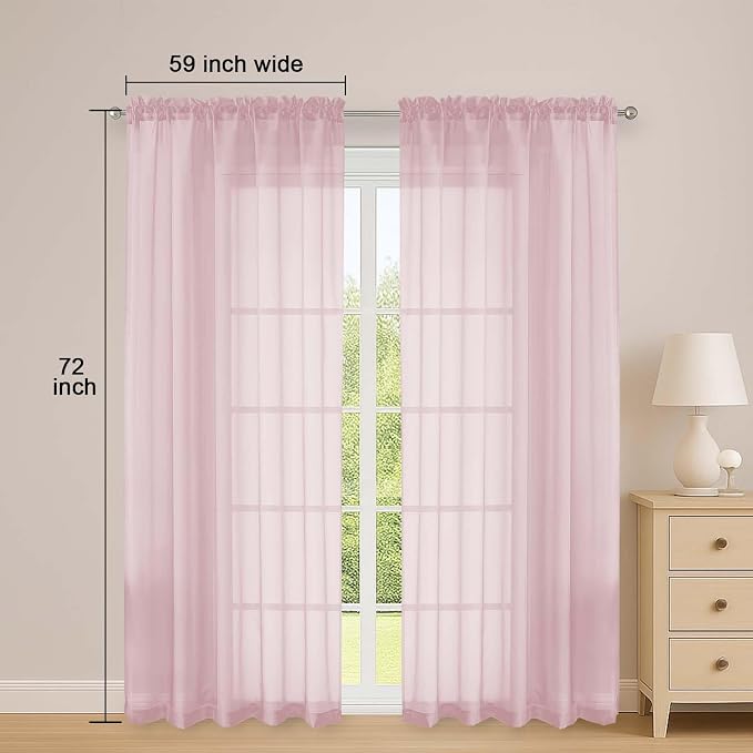 Blush Sheer Curtains 72 Inches Long 2 Panels Set, Transparent Voile Sheer - Image 2