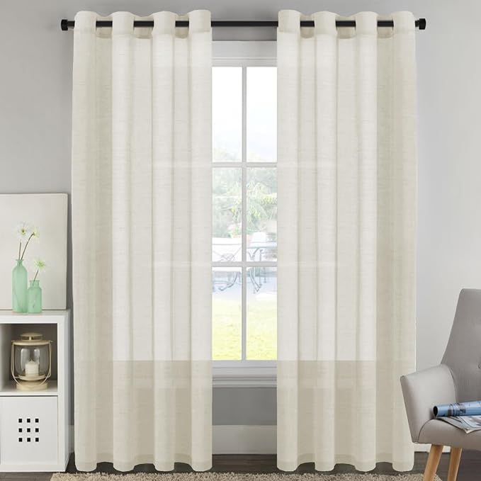 H.VERSAILTEX Linen Curtains 90 inches Long Linen Curtains/Natural Linen Blended by HVERSAILTEX
