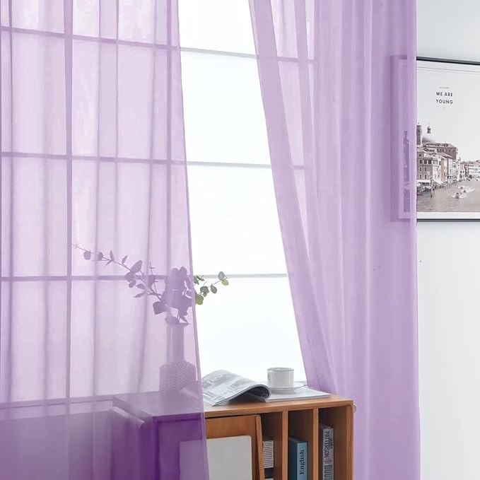 SpaceDresser Lavender Sheer Curtains 4 Panels Rod Pocket Semi-Sheer Curtain 63 - Image 4