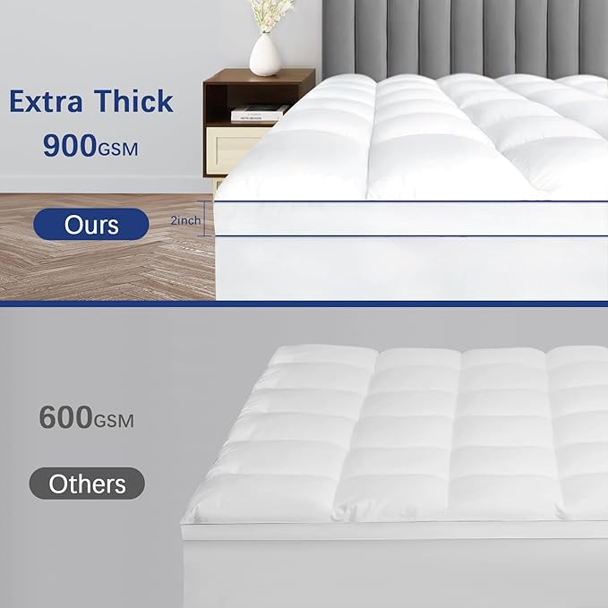 CYMULA California King Mattress Topper, Cooling Mattress Pad Cover, Extra Thick Pillow Top Mattress Topper with 8-21 Inch Elasticated Deep Pockets, Plush Down Alternative Fill Mattress Protector