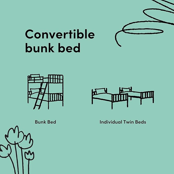 Storkcraft Caribou Bunk Bed Twin Over Twin Bunk Bed (Gray) - GREENGUARD Gold Certified, Twin Bunk Beds for Kids, Converts to 2 Individual Twin Beds, Bunk Beds for Kids
