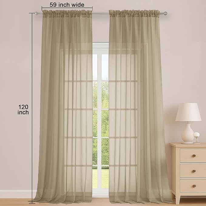 Taupe Sheer Curtains 120 Inches Long 2 Panels Set, Airy Lightweight Sheer Taupe - Image 2