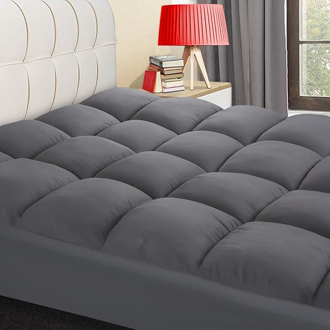 COONP Super Queen Mattress Topper, Extra Thick Pillowtop, Cooling Plush Mattress Pad Cover Bed Topper Protector with 8-21 Inch Deep Pocket (Grey, Super Queen)