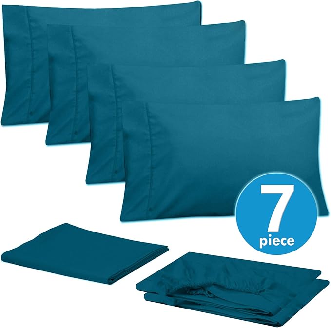 Sweet Home Collection 6 Piece 1500 Supreme Collection Brushed Microfiber Deep Pocket Sheet Set-2 Extra Pillow Cases, Great Value, Split King, Teal