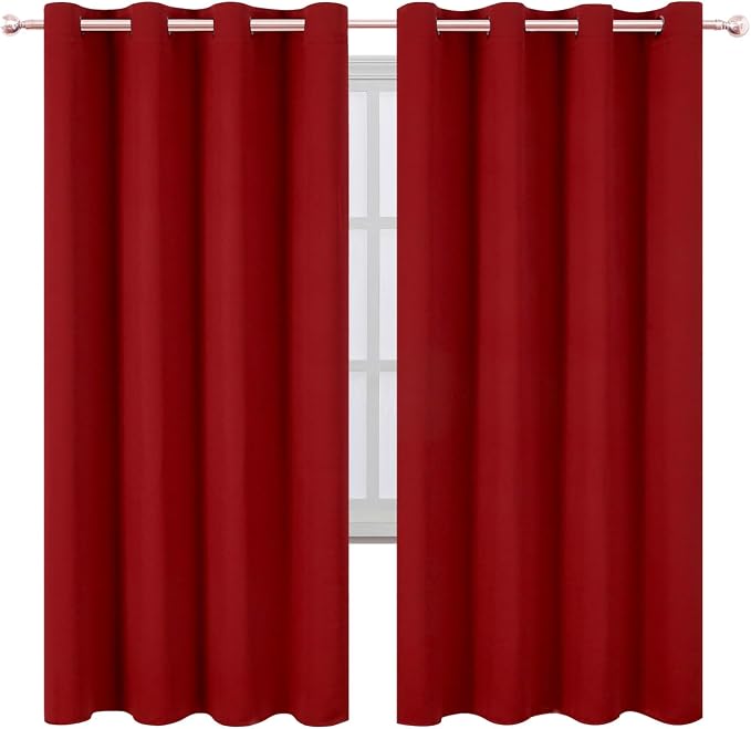 Blackout Curtains 66 x 72 Inch Long Red Curtains Set of 2 Panels Room Darkening - Image 2