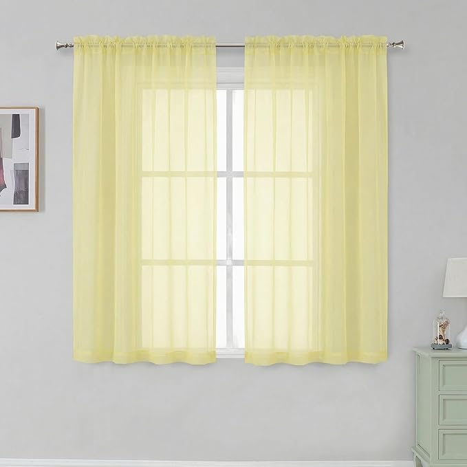 Simplebrand Light Yellow Short Sheer Curtains 45 Inch Length by Simplebrand