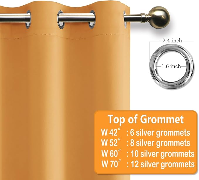 Grommet Blackout Curtains for Bedroom 42 x 84 Inches Pumpkin Orange | Thermal - Image 5