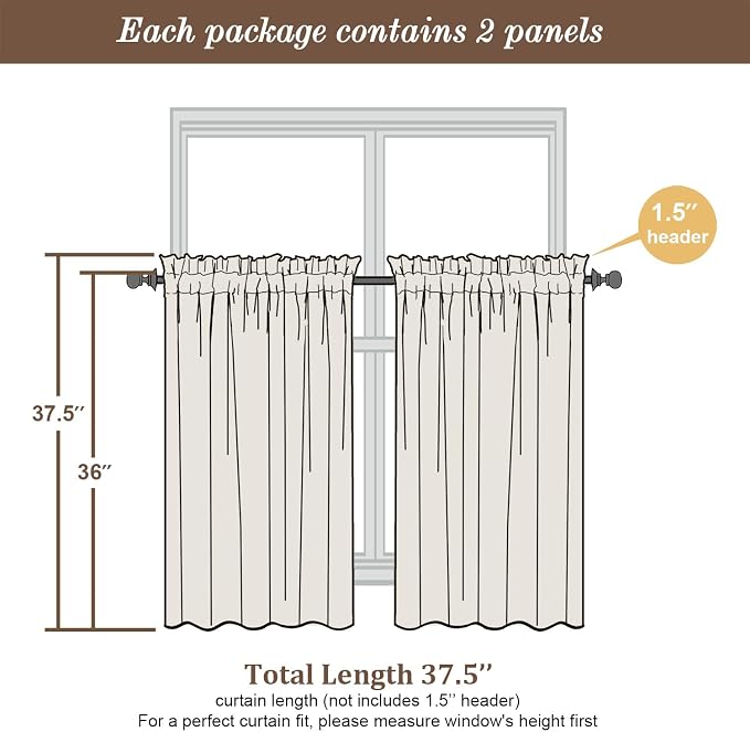 Chyhomenyc Taupe Sheer Curtains 36 inch Length 2 Panels, Light Filtering Voile - Image 5