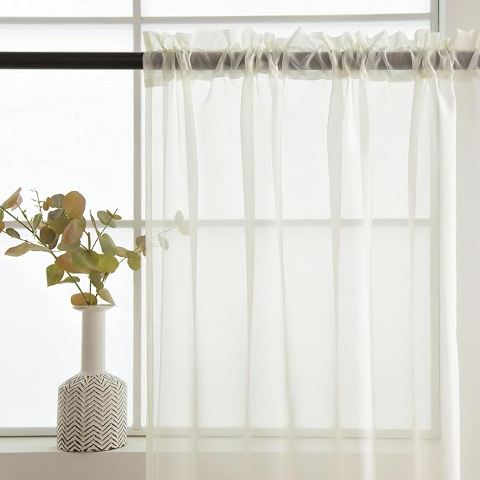 SpaceDresser Ivory Sheer Curtains 4 Panels Rod Pocket Semi-Sheer Curtain 72 - Image 5