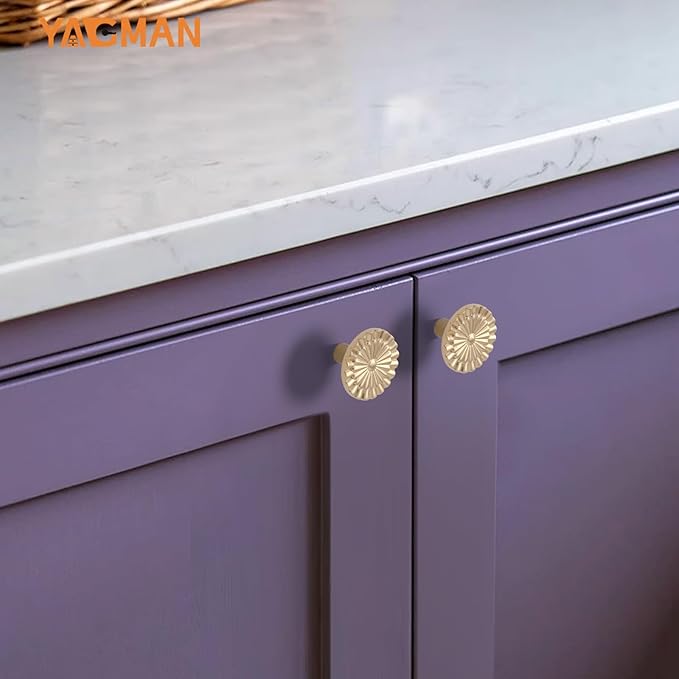 Champagne Bronze Cabinet Knobs 6 Pack Round Sunflower Dresser Drawer Hardware Furniture Cupboard Handles for Bathroom Single Hole Knob Kitchen SH-CB-K6