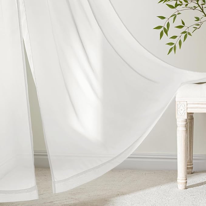 MIULEE Beige White Sheer Curtains 96 Inches Long 4 Panels 42 x 96 Inches | - Image 6