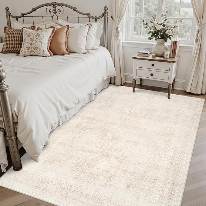 3x5 Area Rugs Living Room: Bedroom Neutral Washable Carpet Beige | Large - Image 2