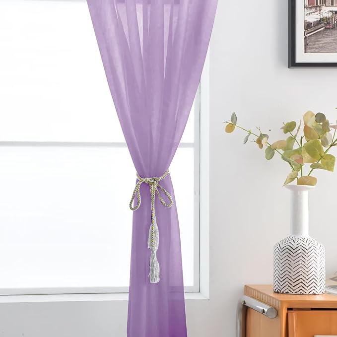 SpaceDresser Lavender Sheer Curtains 4 Panels Rod Pocket Semi-Sheer Curtain 63 - Image 6
