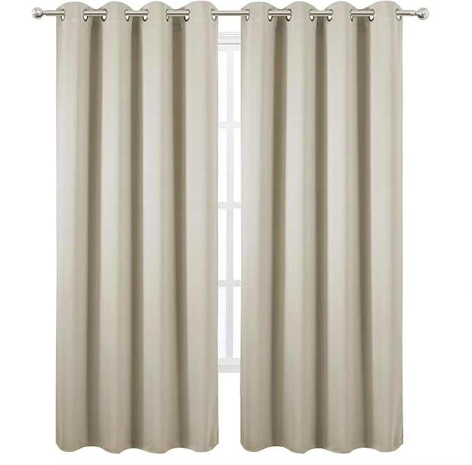 Blackout Curtains 52 x 90 Inch Long Light Beige Curtains Set of 2 Panels Room - Image 2