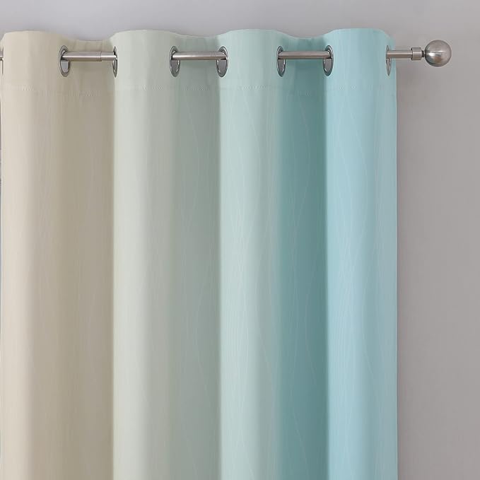 Aqua and Beige Ombre Blackout Curtains - Image 4