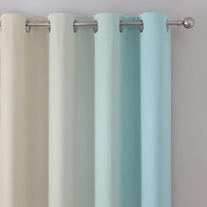 Aqua and Beige Ombre Blackout Curtains - Image 4