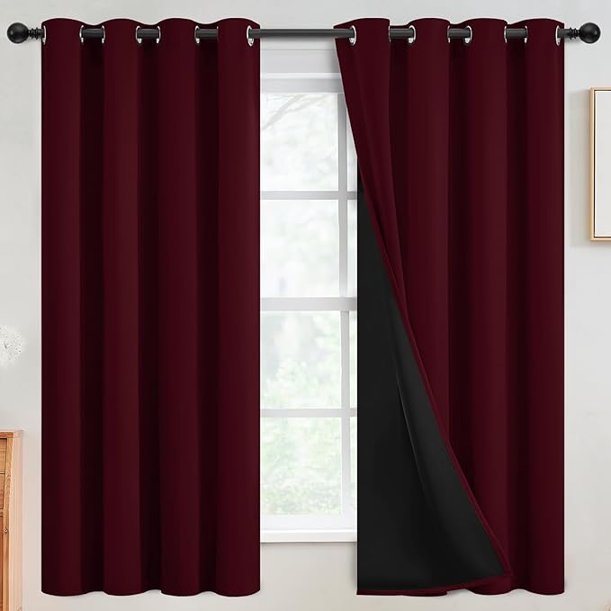 SimpleHome Wine red 100% Blackout Curtains Room Darkening Living Room 63L | by SimpleHome