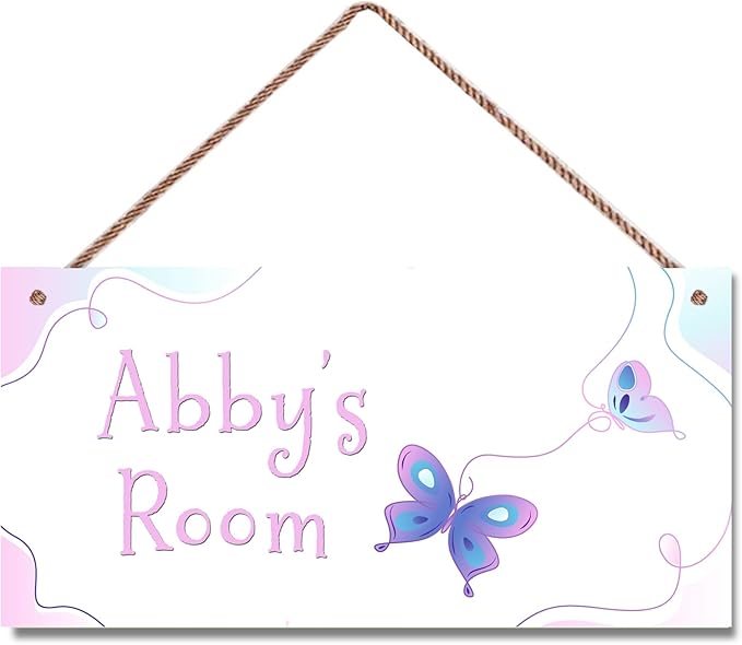 Personalized Butterfly Door Sign Girls Bedroom Kids Nursery Wall Decor Custom Name Art Wooden Plaque For Home Kitchen Garden Yard Wall Bedroom Club Front Door Decor