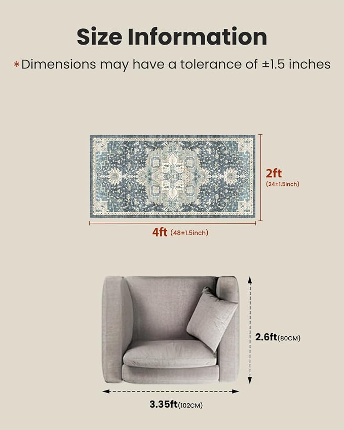 AMADA HOMEFURNISHING 2x4 Washable Area Rug, Low-Profile Entryway Rug - Image 2