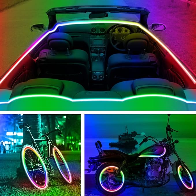 RUISHINE Battery Powered LED Strip Lights 13.2ft, LED Lights Battery Operated Color Changing Music Sync App Remote Control RGB USB Led for TV, Party, Room Decoration