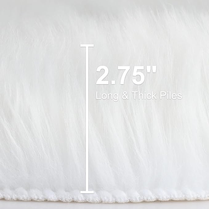 duduta White Faux Fur Sheepskin Round Rug 4x4 ft, Fluffy Shag Circle Rug | Shag - Image 2