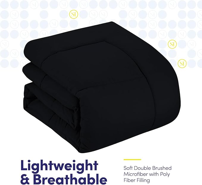 Sweet Home Collection 5 Piece Comforter Set Bag Solid Color All Season Soft Down Alternative Blanket & Luxurious Microfiber Bed Sheets, Black, Twin XL (Pack of 4)