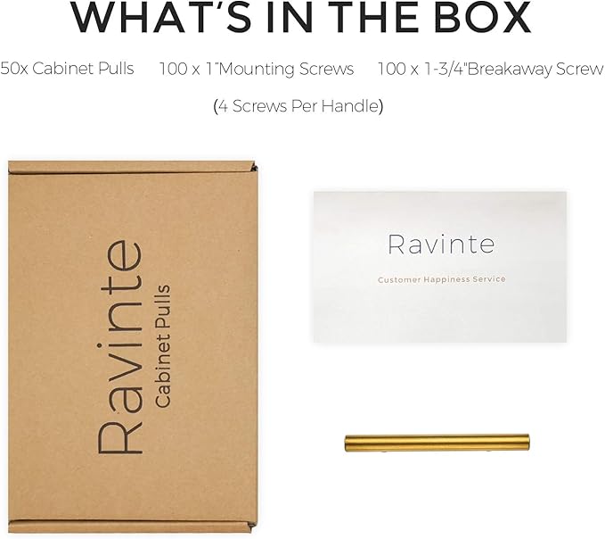 Ravinte 50 Pack 5 Inch Cabinet Pulls Brushed Brass Stainless Steel Kitchen Drawer Pulls Cabinet Handles 5”Length, 3” Hole Center