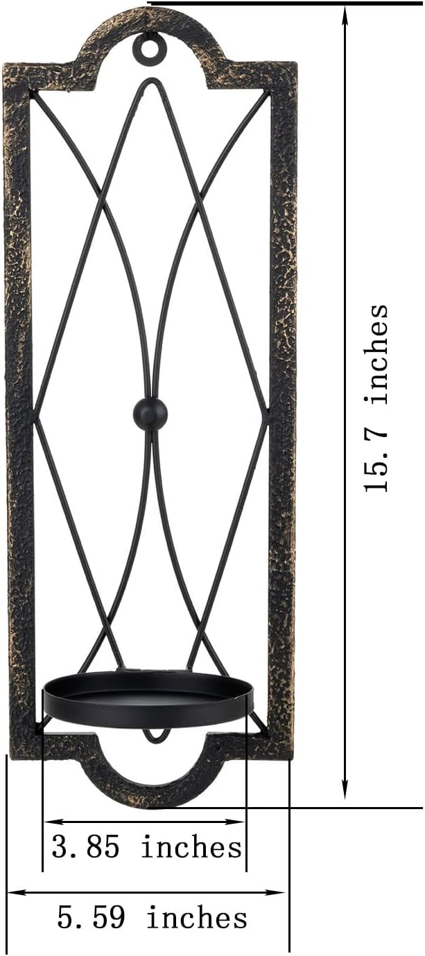 Gothic Candle Sconce Set of 2 -Gold Black Metal Wall Candle Holder-Rustic Home Deco