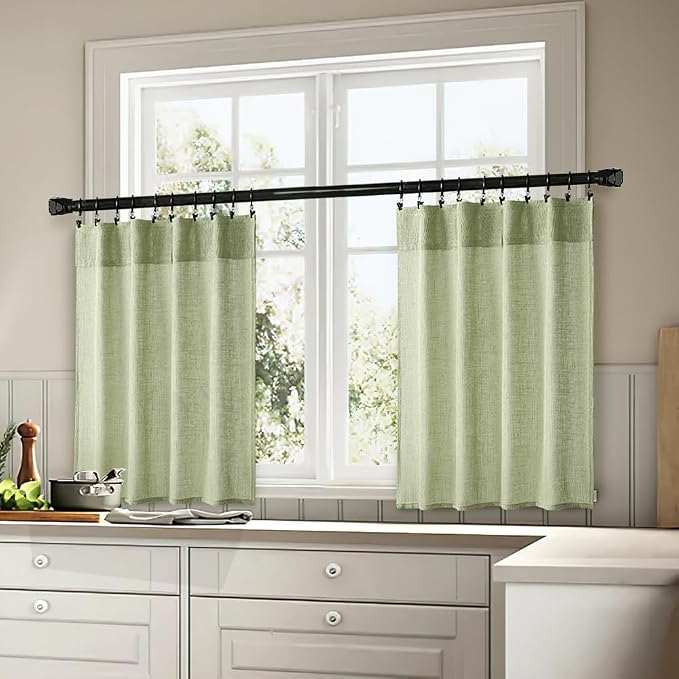 MIULEE Sage Green Kitchen Curtain 30 Inches Length 2 Panels Farmhouse | - Image 3