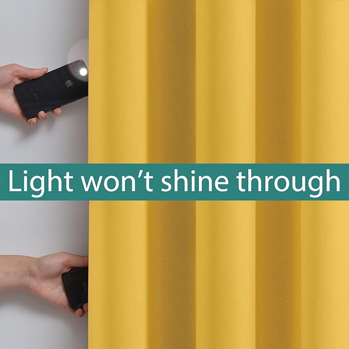 Yakamok Mustard Yellow Blackout Curtains Panels 84 Inches Long, 2 Thick Layers - Image 3