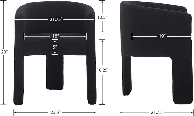 Modern Sherpa Barrel Dining Chairs Set of 3, Upholstered Boucle Kitchen Accent Dining Chairs with Arms Comfy Makeup Vanity Chair, Black