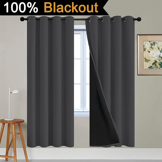 Yakamok Charcoal Grey 100% Blackout Curtains 72 Inches Long 52" Wide 2 PCS | - Image 2