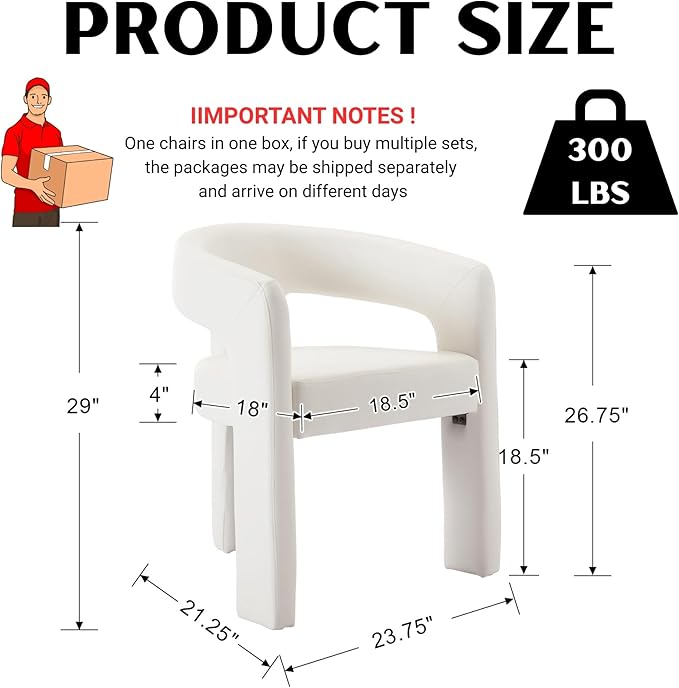 Modern Barrel Dining Chairs Set of 2, PU Leather Upholstered Accent Side Chair with Arms Comfy Makeup Vanity Chairs, Dining Living Room Kitchen Chairs, White