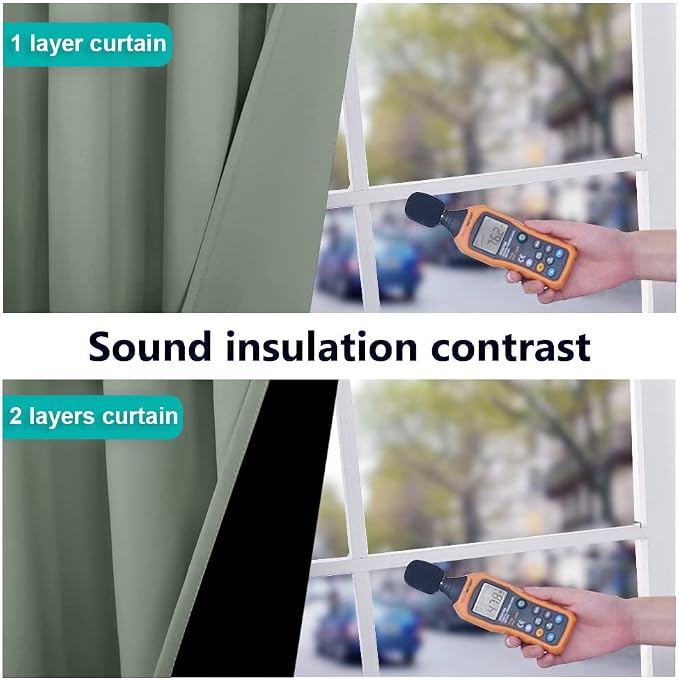 NICETOWN Greyish Green 100% Blackout Lined Curtains, 2 Thick Layers Completely - Image 4