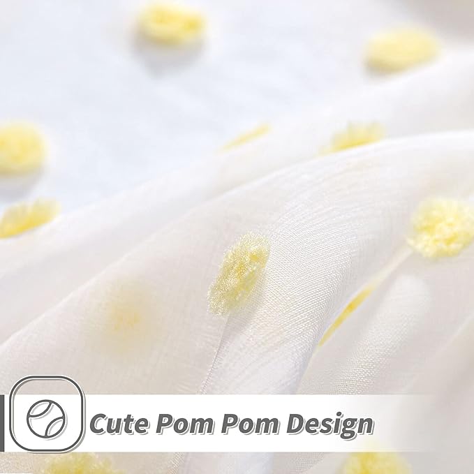 MYSKY HOME Curtains for Bedroom Yellow Pom Pom Curtains for Living Room 72 Inch Length Long Doorway White Sheer Curtains for Nursery Teens Kids Room Set of 2 Rod Pocket Farmhouse 52 x 72 in
