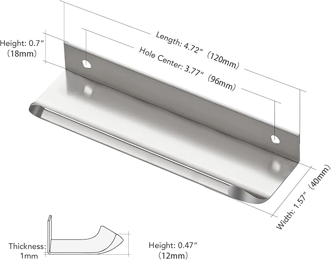 Ravinte Hardware 12 Pack Silver Cabinet Handles, 4.75 Inch (120mm) Finger Edge Pulls, 3.75 Inch Hole Center, Finger Pulls for Cabinets