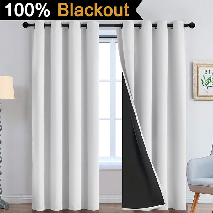 Yakamok Greyish White 100% Blackout Curtains 90 Inches Long, 2 Thick Layers | - Image 2