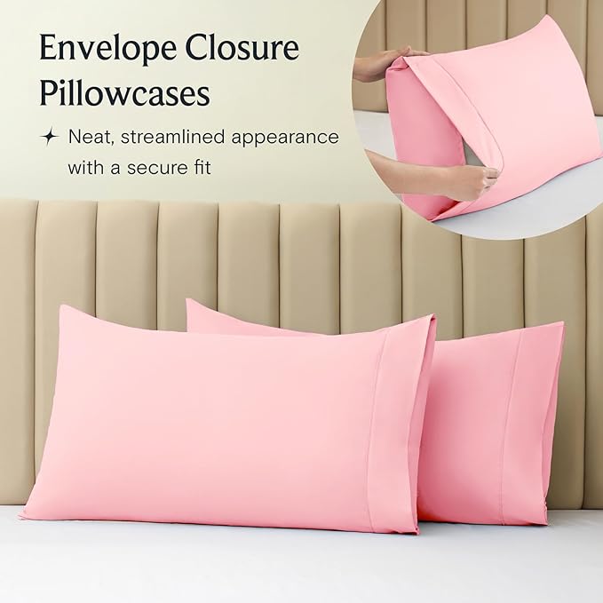 LuxClub 3 PC Sheet Set Bed Sheets Deep Pockets 16" Eco Friendly Wrinkle Free Cooling Machine Washable Hotel Bedding Silky Soft - Baby Pink Twin XL