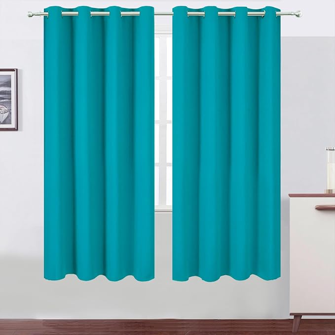 Blackout Curtains 66 x 72 Inch Long Teal Curtains Set of 2 Panels Room by Lemomo
