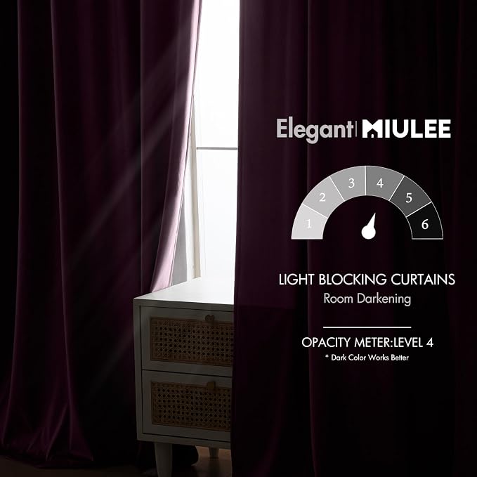 MIULEE Dark Purple Velvet Curtains 52x108 inches Luxury Blackout Curtains | - Image 5