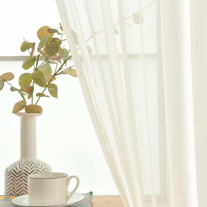 SpaceDresser Ivory Sheer Curtains 4 Panels Rod Pocket Semi-Sheer Curtain 84 - Image 4