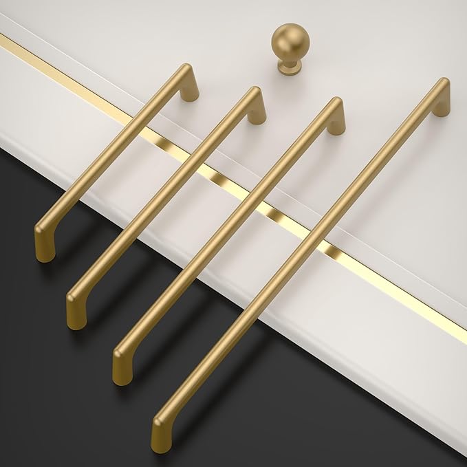 Amerdeco 10 Pack Champagne Bronze Cabinet Pulls 10 Inch(256MM) Hole Centers Kitchen Cabinet Handles Hardware Kitchen Handles for Cabinets Cupboard Handles Drawer Pulls ZH0041