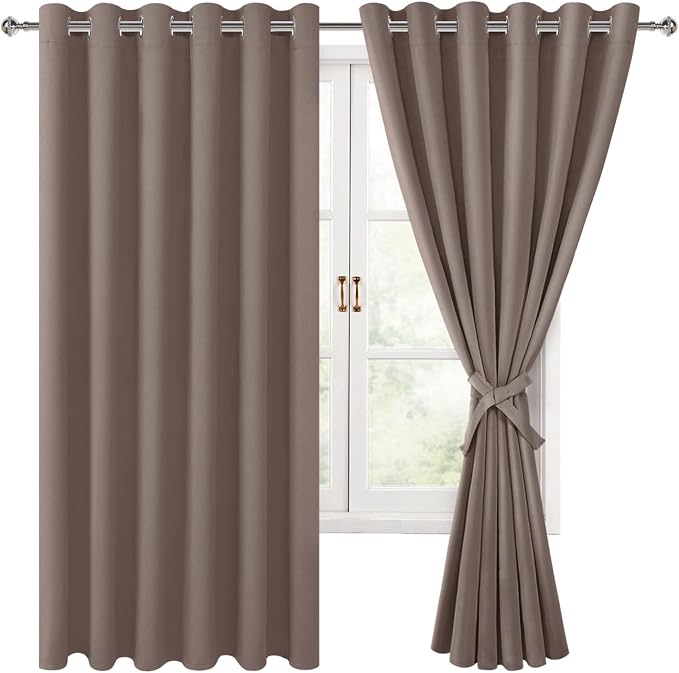 Grommet Blackout Curtains for Bedroom, 70 x 63 Inches Tan, 2 Panels | hermal by Hiasan