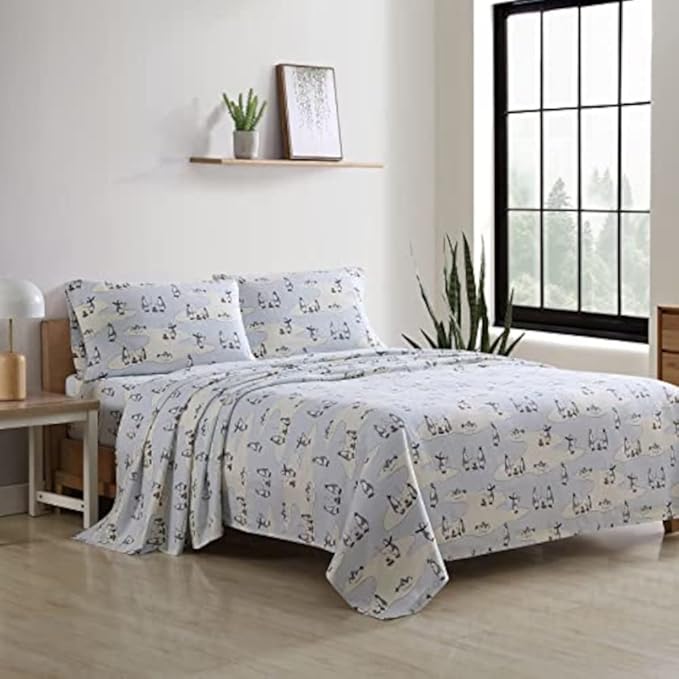 Eddie Bauer - Full Sheets, Cotton Flannel Bedding Set, Brushed For Extra Softness, Cozy Home Decor (Skating Penguin, Full)